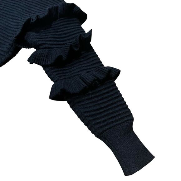 Revolve Line & Dot Black Ruffled Ribbed Turtleneck Sweater - Picture 8 of 11